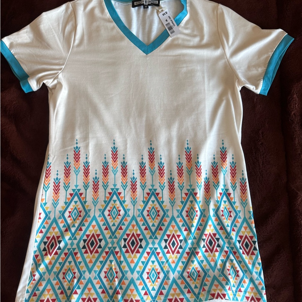 Women's V-Neck Geometric Print Top